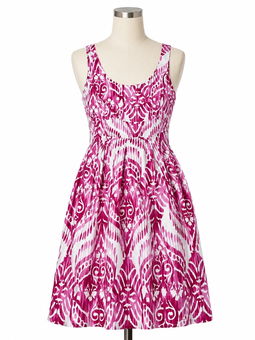 Perceptions New York Pink White Ikat Fit & Flare Dress Size 8 Cotton Blend